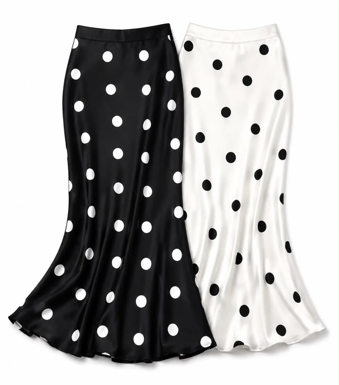 Polka Dot Satin Midi Skirt