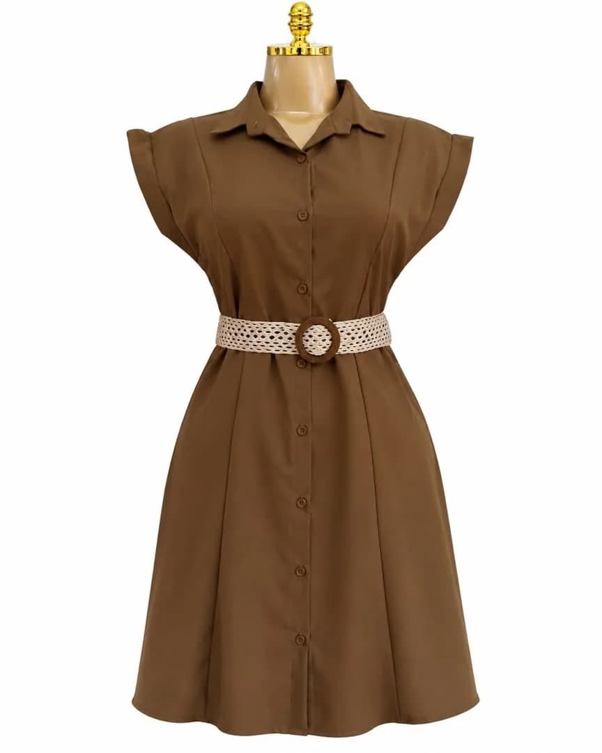 Brown Shirt Dress with Belt