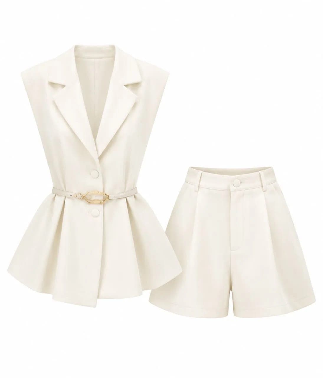 Ivory Peplum Blazer Vest Shorts Set
