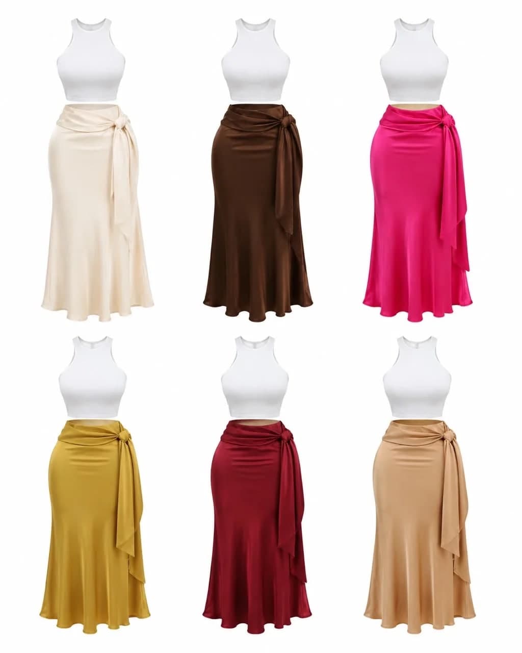 Satin Wrap Tie Midi Skirt