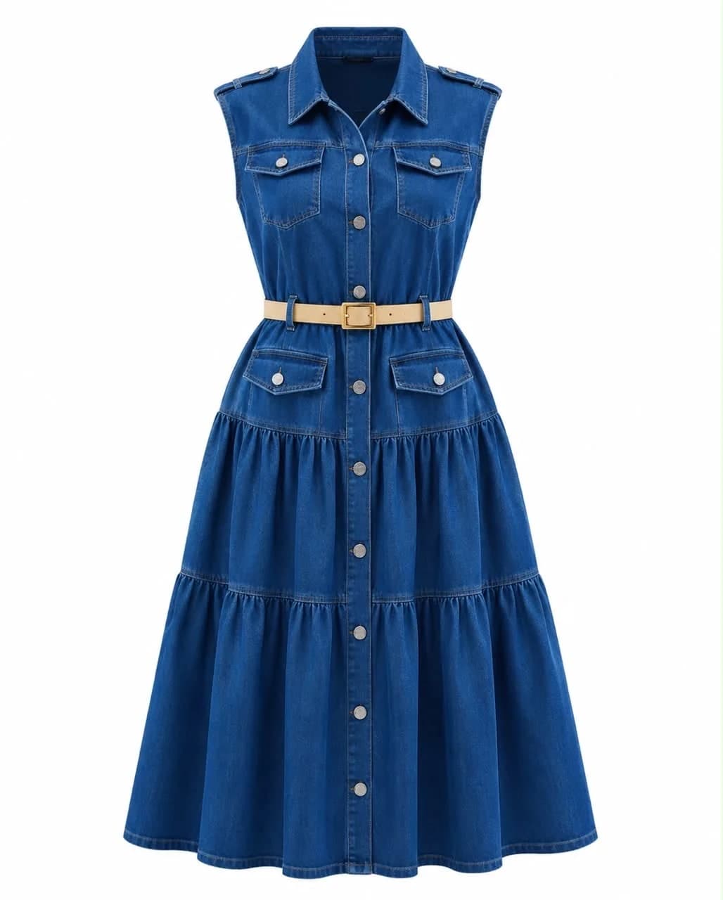 Denim Belted Shirt Midi Dress