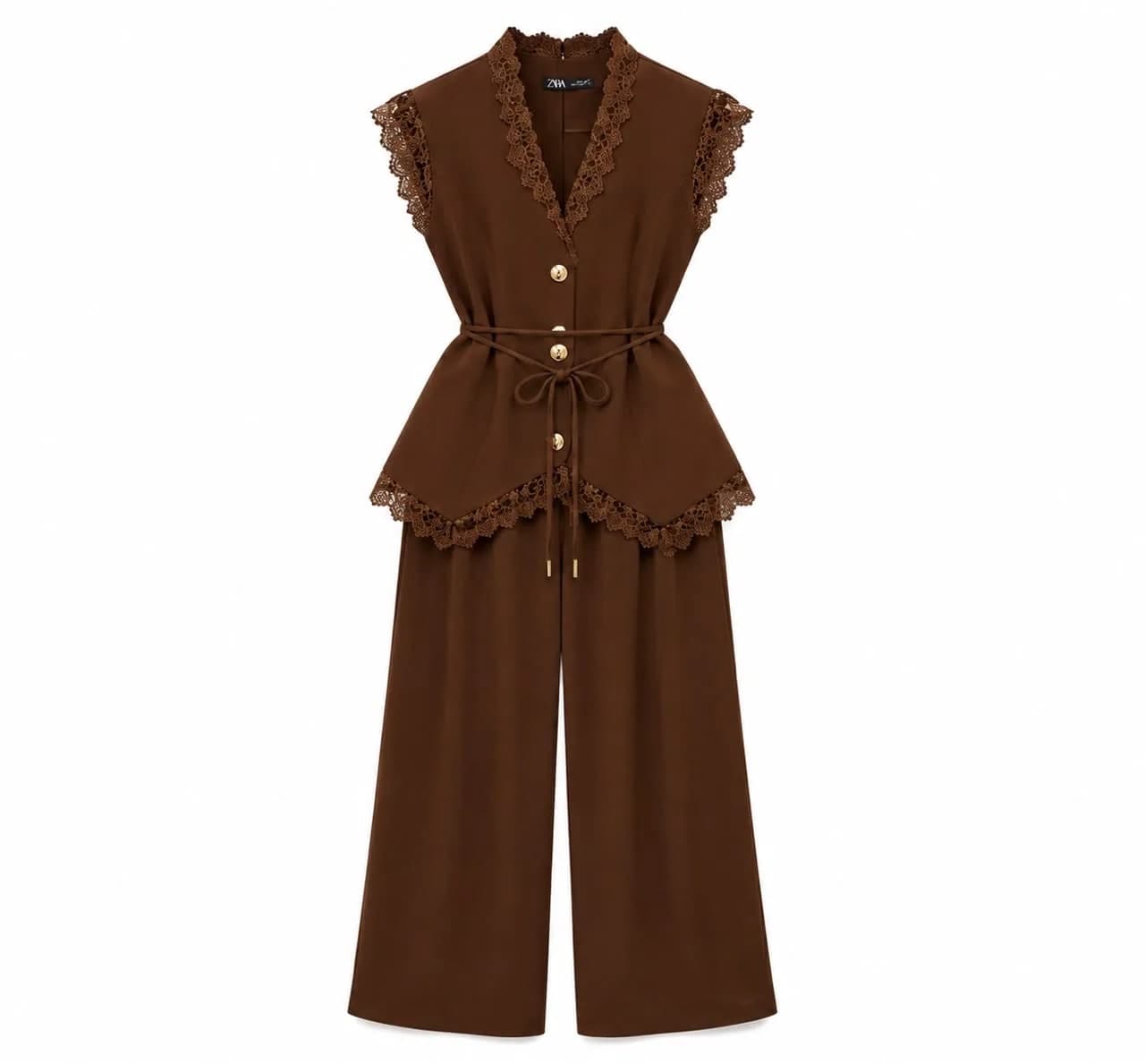 Lace Trim Peplum Co-Ord Set