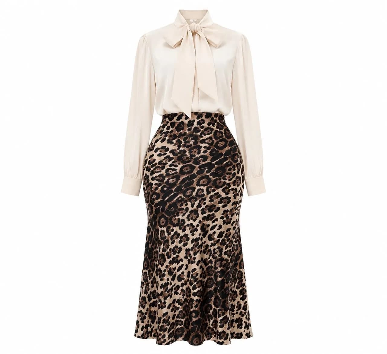 Leopard Satin Midi Skirt Set