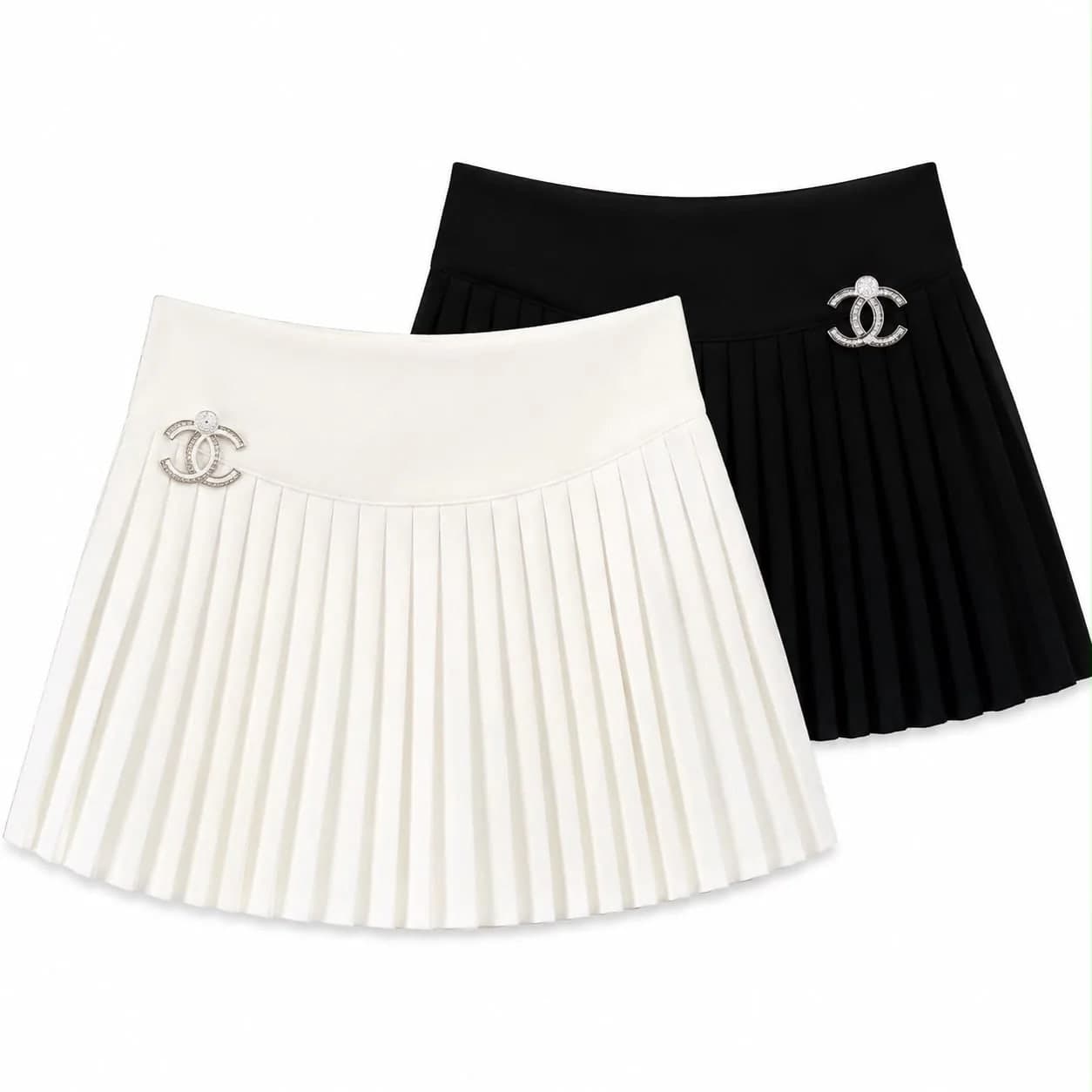 Channel Pleated Tennis Mini Skirt