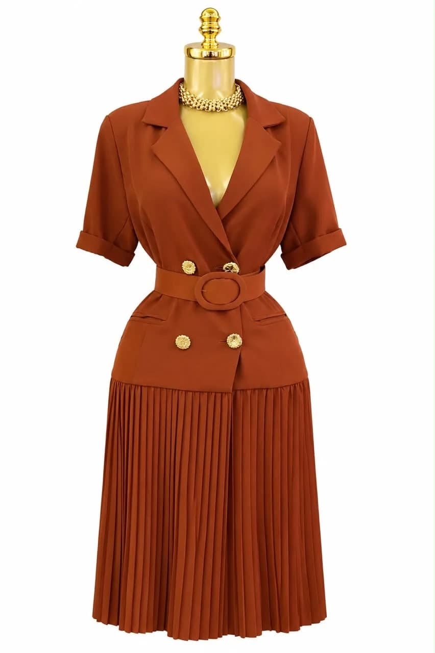 Rust Brown Belted Blazer Dress