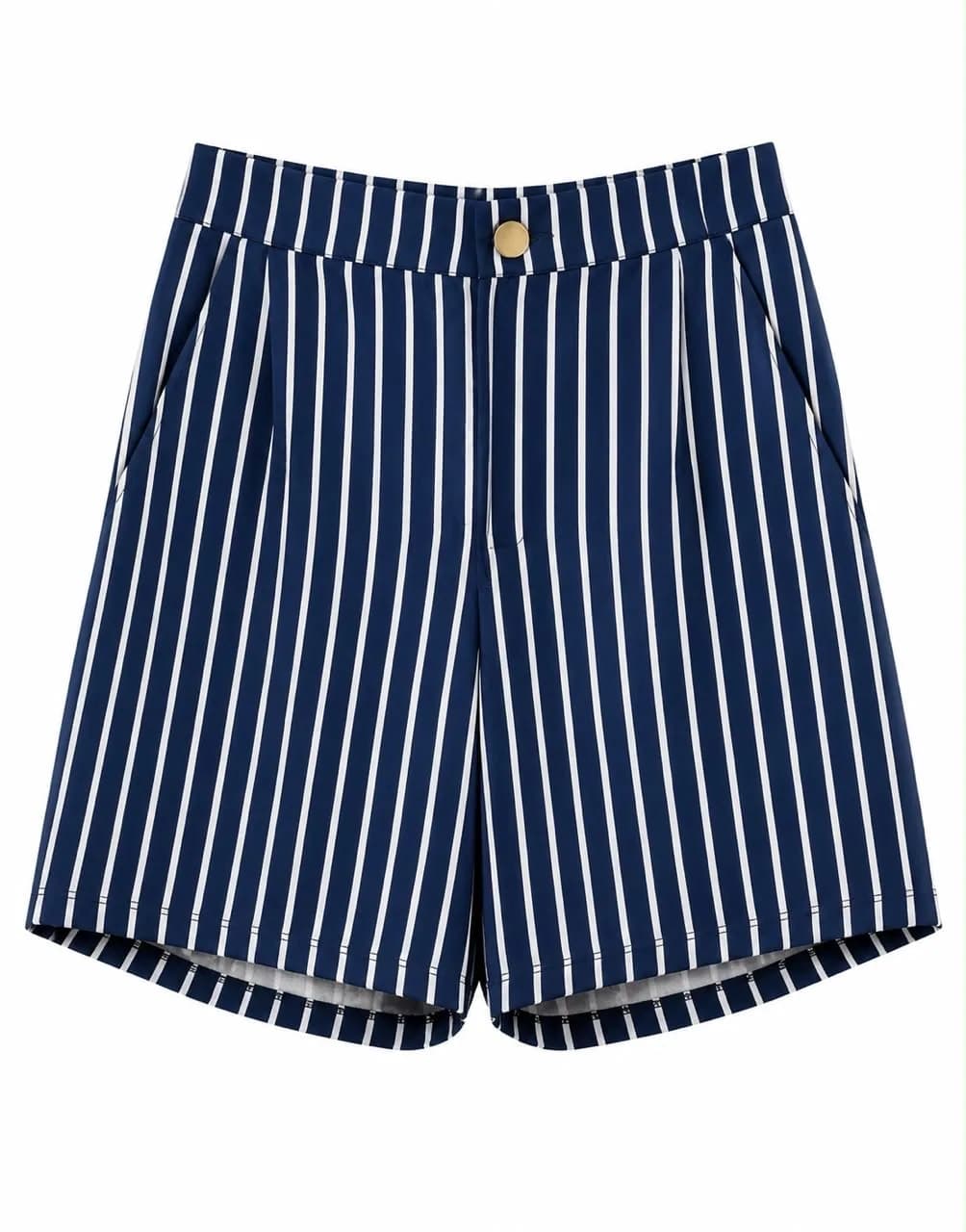 Navy Pinstripe High-Waist Shorts