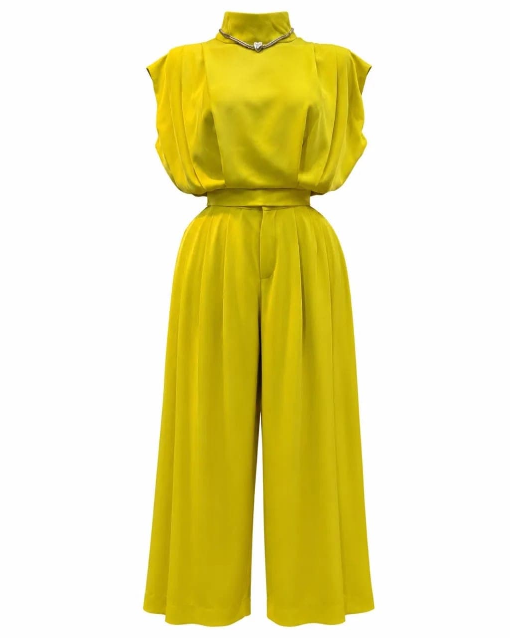 Chartreuse High-Neck Draped Top