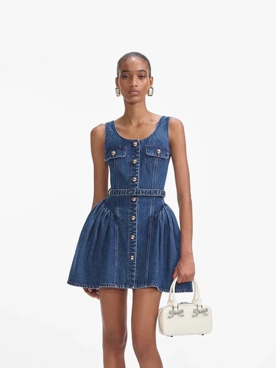 Denim Button-Front Mini Dress