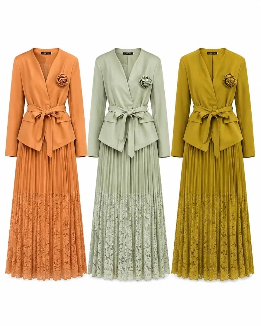 Belted Blazer & Lace Hem Maxi Skirt