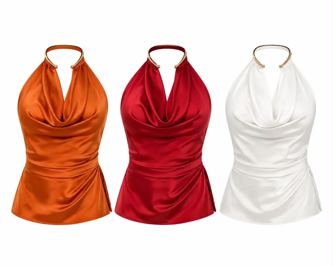 Satin Halter Cowl Neck Tops