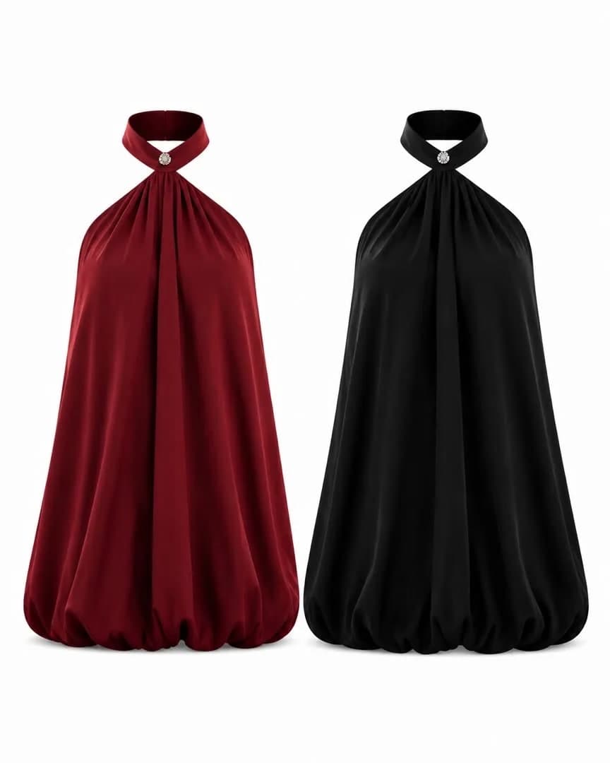 Halter Choker Bubble Hem Tops